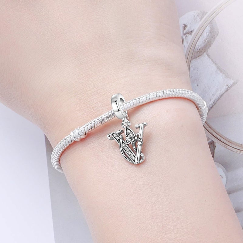 PANPOKI Store 2 Pack 925 Sterling Silver Butterfly Letter Charms for Bracelets and Necklace Alphabet Initial Dangle Pendants Round Spacer Beads Pave Cubic Zirconia Jewelry Gift for Women - Image 5